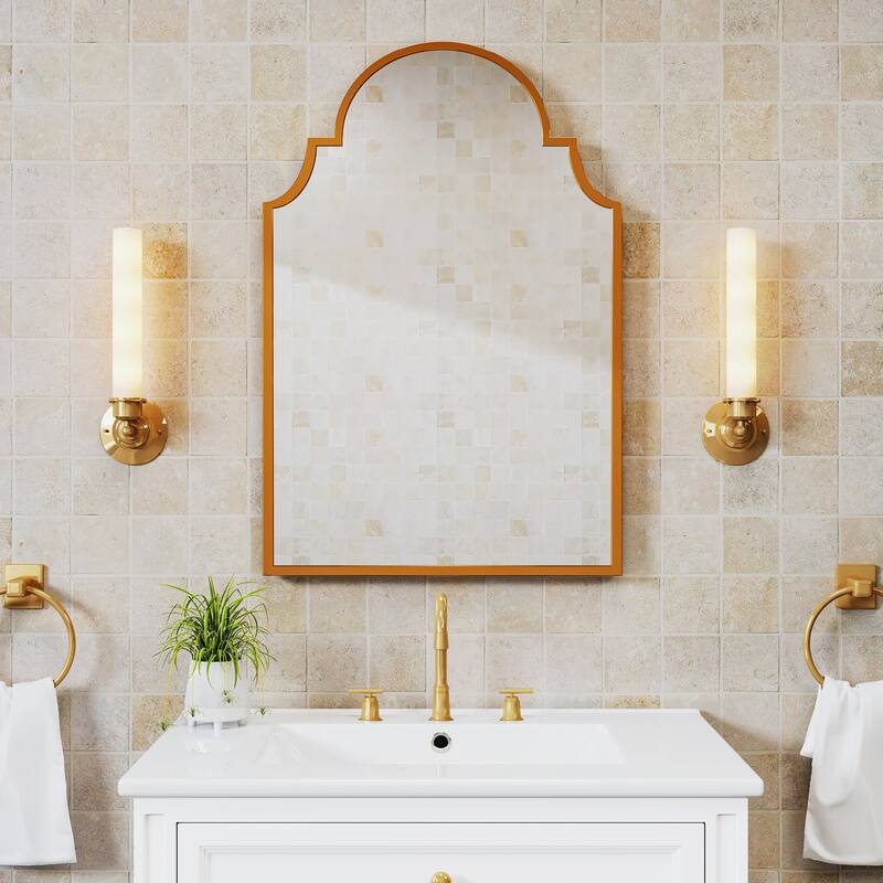 Retro Metal Arched Medicine Cabinet Wall Mount Bathroom Mirror with Storage Adjustable Shelves - 29.9" x 19.7" - Gold