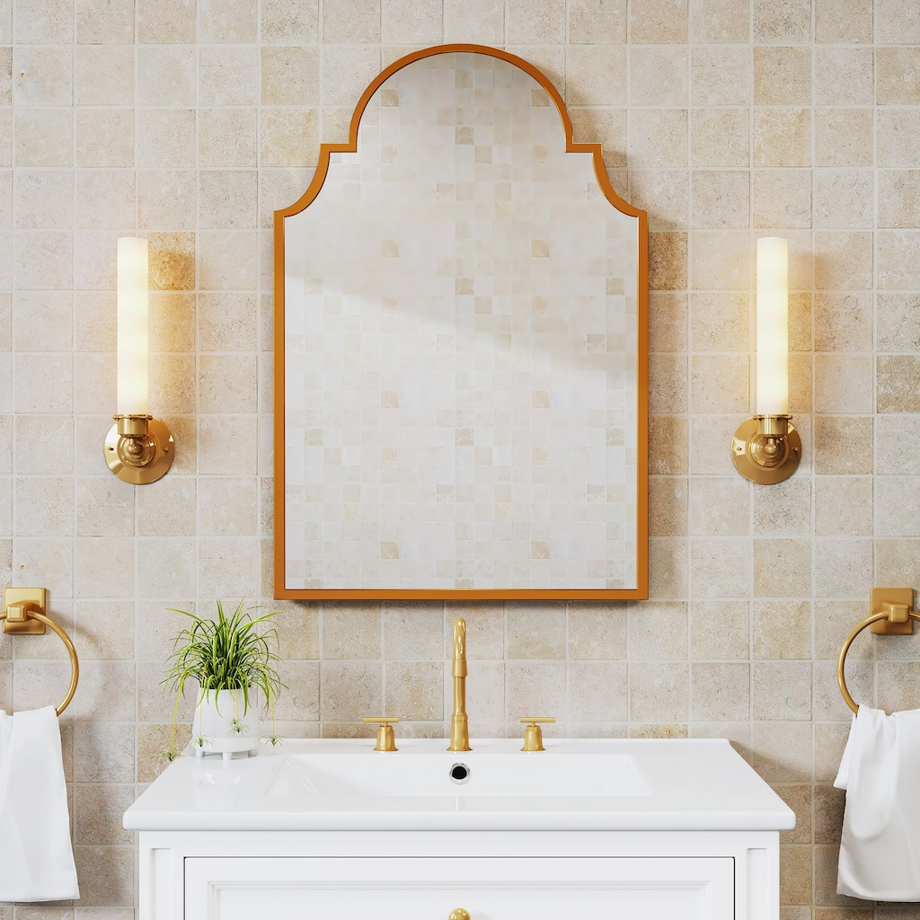 Retro Metal Arched Medicine Cabinet Wall Mount Bathroom Mirror with Storage Adjustable Shelves - 29.9" x 19.7"