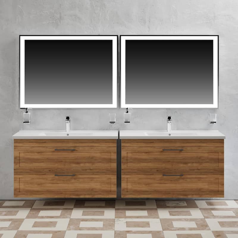 Modern Wall-Mounted Bathroom Vanity with Washbasin Palm Beach Teak Natural Non-Toxic MDF-26"-Omega 24"