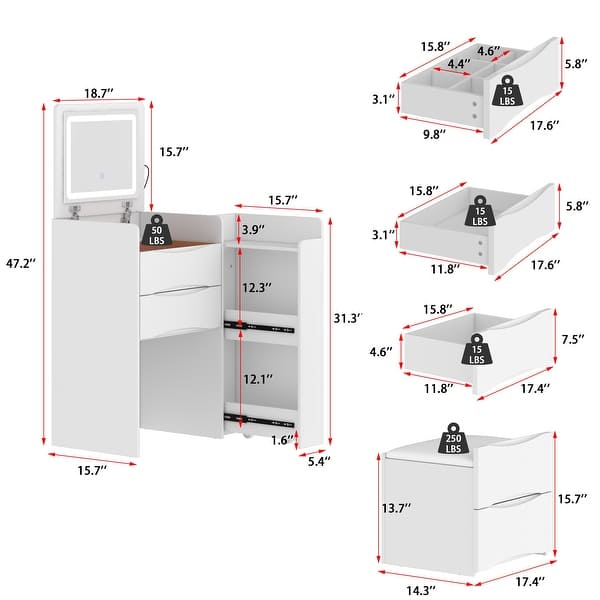 modern dressing table dimensions Modern Dressing Table with Adjustable Lighting and Multi-Drawer Storage for Small Spaces