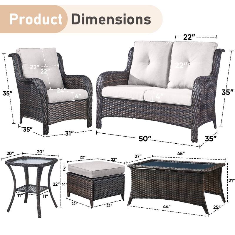 Outdoor Loveseat Sofa with Chair Ottoman Table