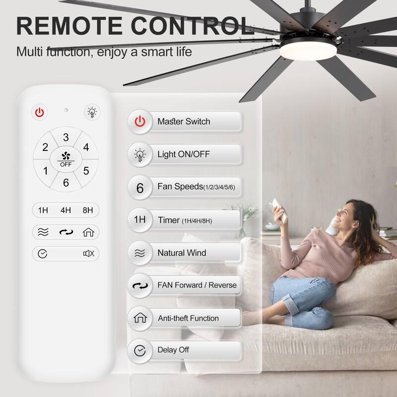 84-Inch Reversible 10-Blade Ceiling Fan with Light Kit and Remote