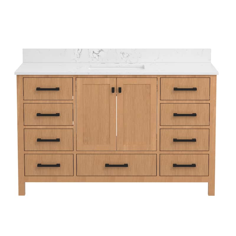 StarrySky 54 inch Undermount Single Sink Bathroom Vanity with Engineered Carrara Marble Top - 54 inch