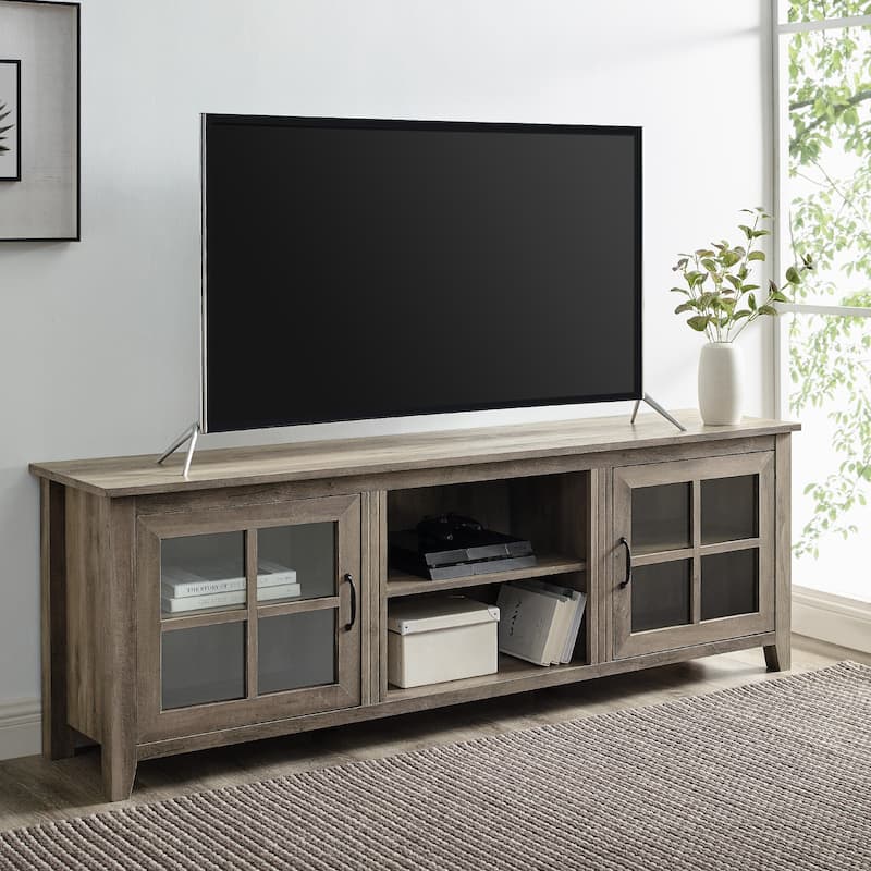 Modern Farmhouse 2-Door Glass Windowpane TV Stand