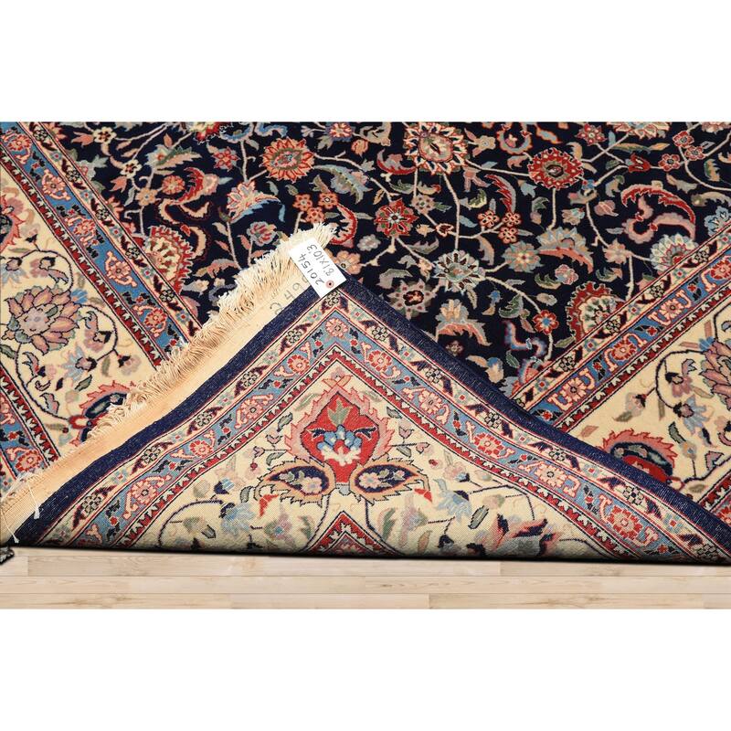 8'1''x10'3'' Hand Knotted New Zealand Wool Navy Kashaan Botanical 200 KPSI Rug - 8' 1'' x 10' 3''