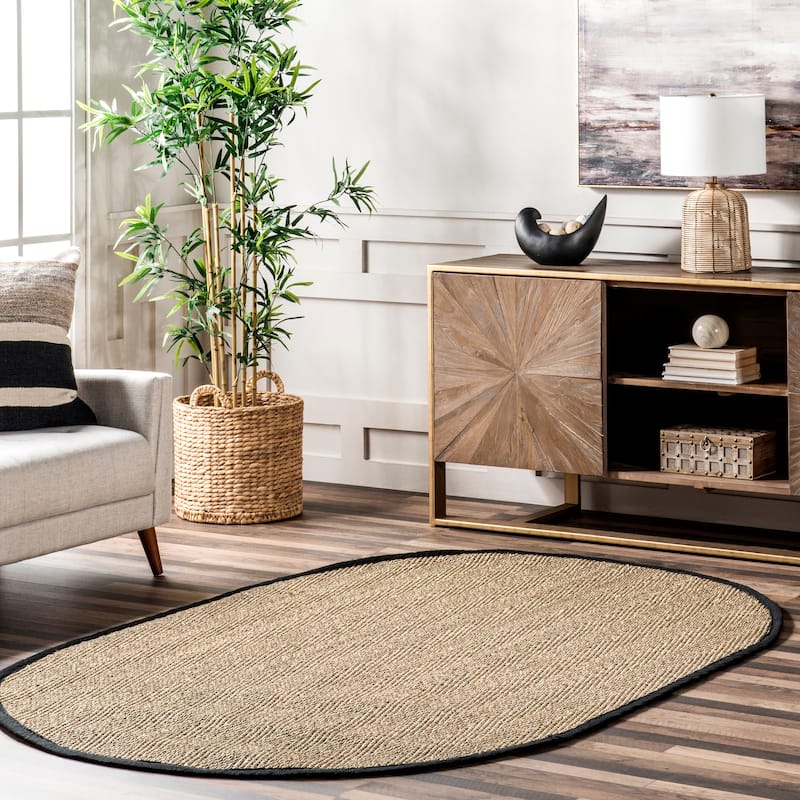 Nuloom Geometric Natural Fiber Seagrass Chevron Area Rug - 5' x 8' Oval - Black