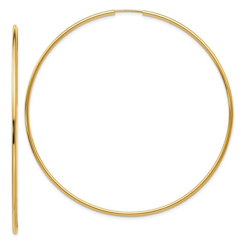 Curata 14k Yellow Gold 1.5x70mm Endless Hoop Earrings