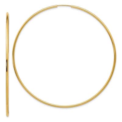 Curata 14k Yellow Gold 1.5x70mm Endless Hoop Earrings