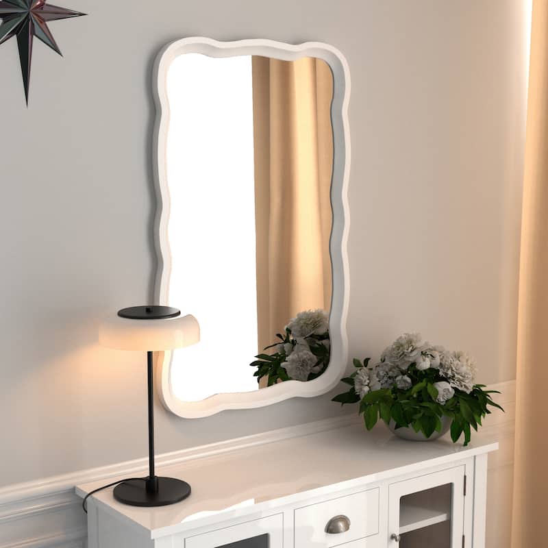 COZAYH Curved Scallop Wood Frame Accent Mirror