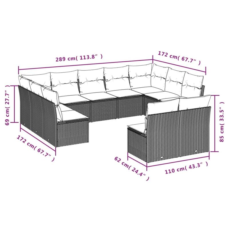 vidaXL Garden Sofa Set Beige Poly Rattan Large Adjustable Feet - 24.4 x 24.4 x 27.2