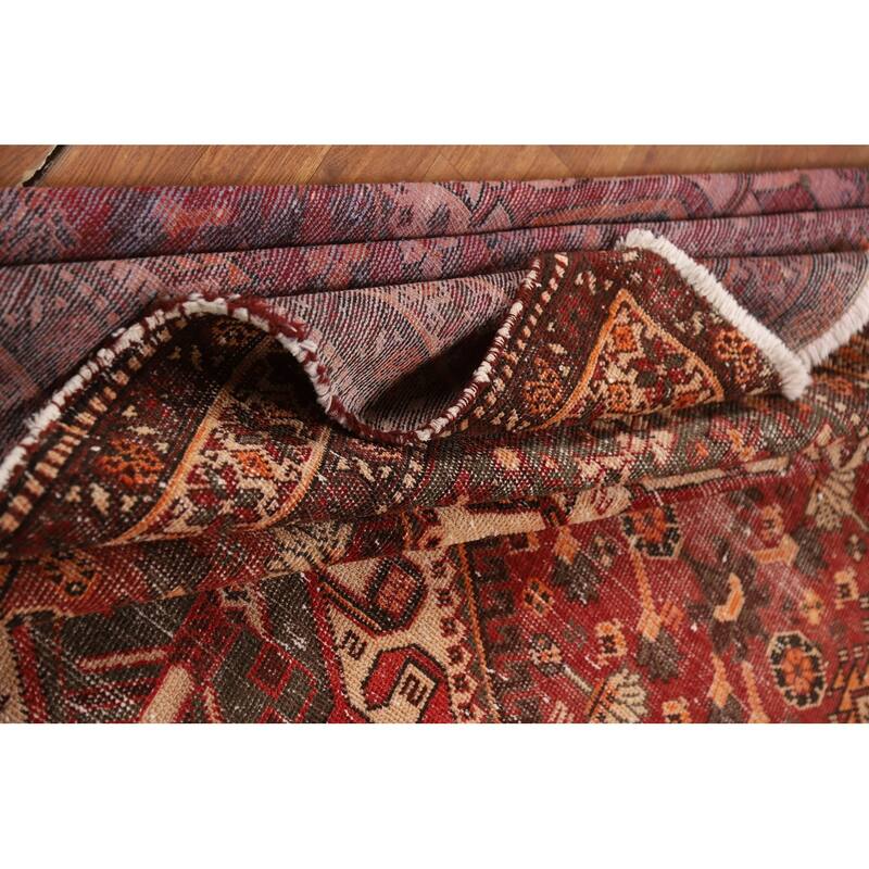 Tribal Red Bakhtiari Persian Vintage Area Rug Handmade Wool Carpet - 6'7"x 10'2"