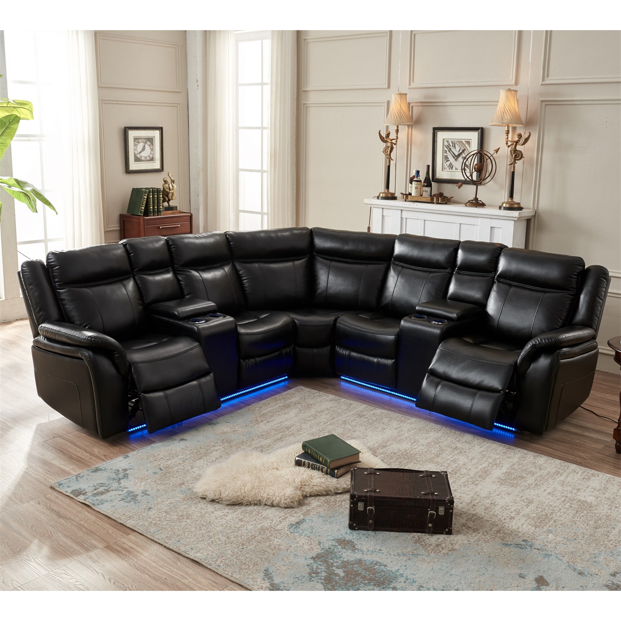 Sectional Sofa Power Reclining Sofa Couch with LED Light Cup