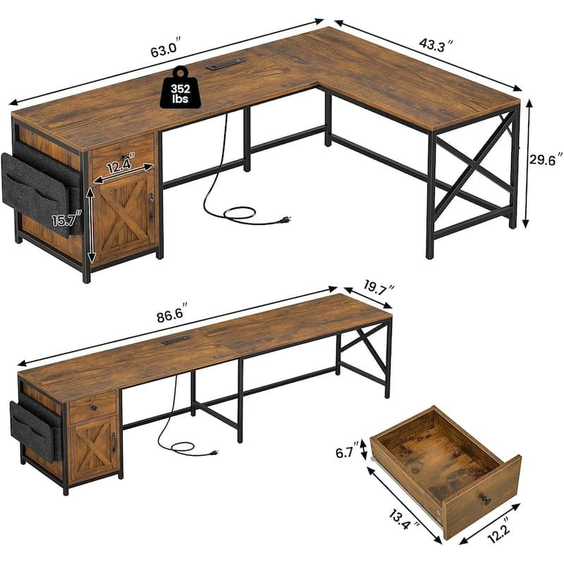 63" L Shaped Desk Corner Office Desk with Drawer Computer Desk