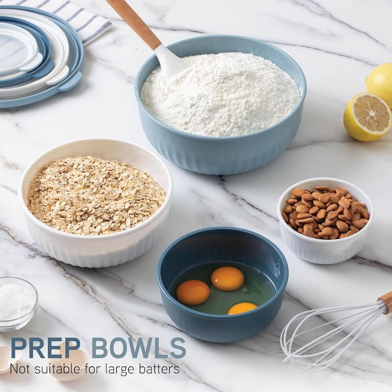 COOK WITH COLOR Prep Bowls with Lids- Wide and Deep Nesting Plastic Mixing Bowl Set with Lids 8 Piece Set, Black/White