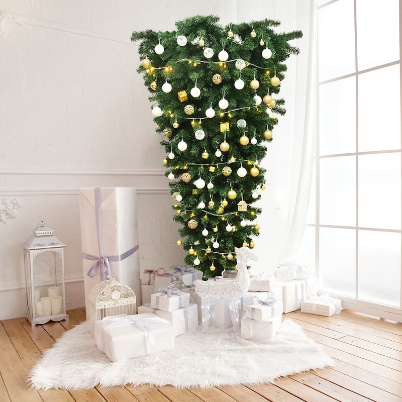 Gymax 7ft Artificial Upside Down Christmas Tree Holiday Decoration w/ - See Details