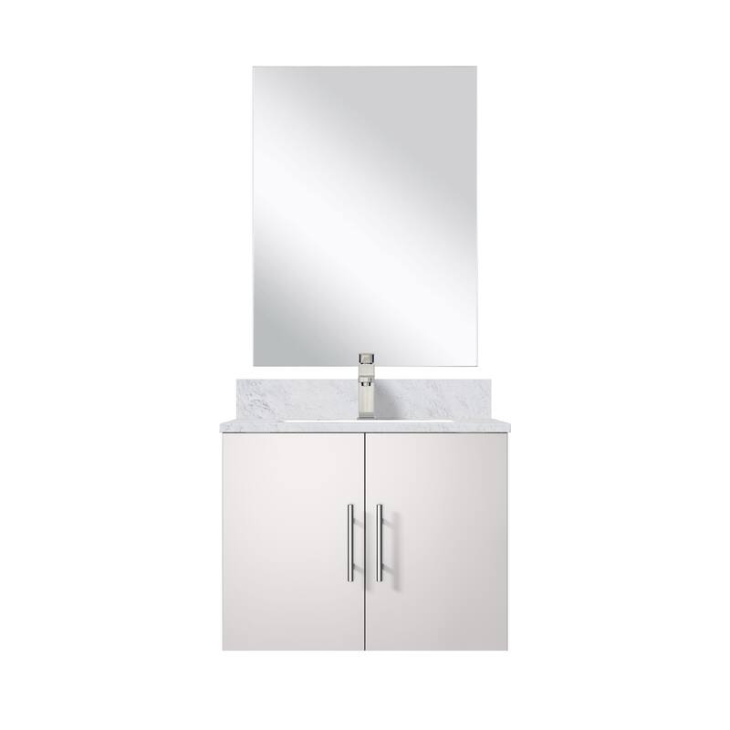 Bathroom Vanity Set with Marble Top, Single Hole Faucet, Mirror Included, Stainless Steel - Faucet,Glossy White,Carrara Marble Countertop - Glossy White