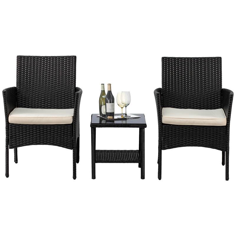 Rhine Modern 3-Piece Rattan Outdoor Conversation Chair and Table Set by Furniture of America