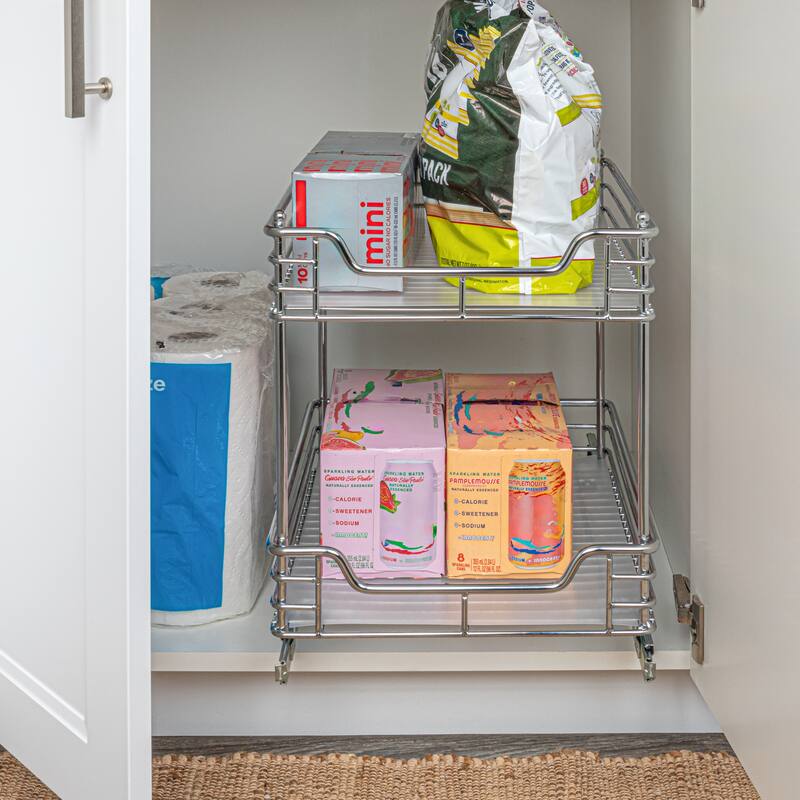 Household Essentials 2-Tier Steel Pull-OutStorage Organizer with Plastic Liners