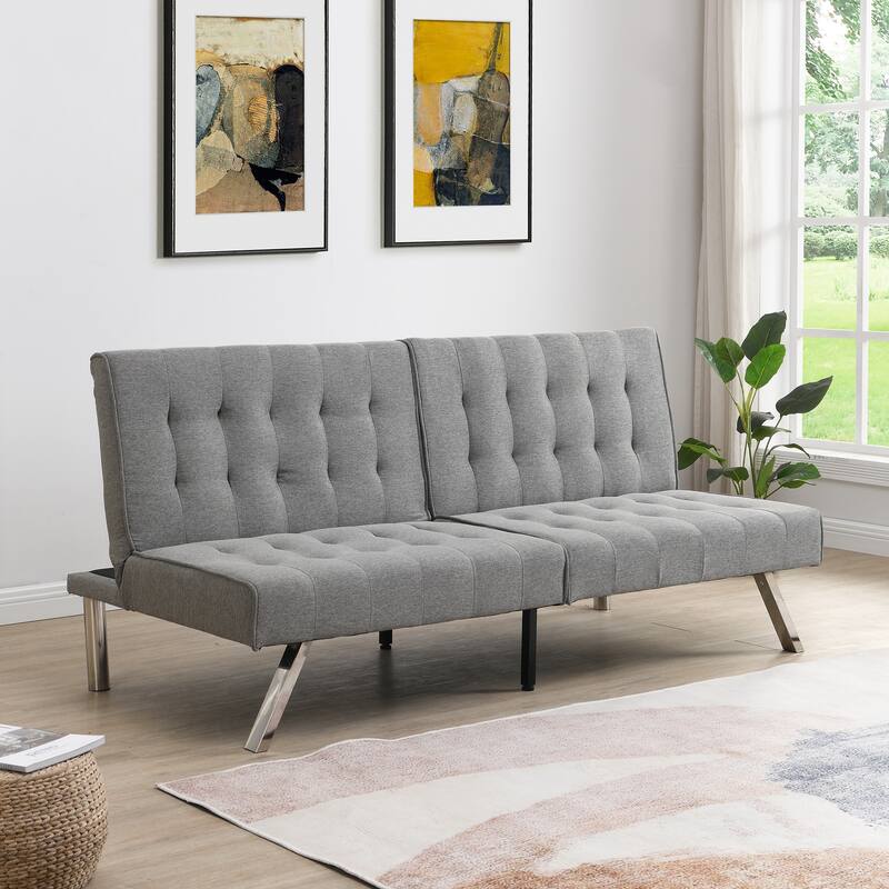 Grey Fabric Futon Sofa Bed, 68x33x32 inches - Multi-Color