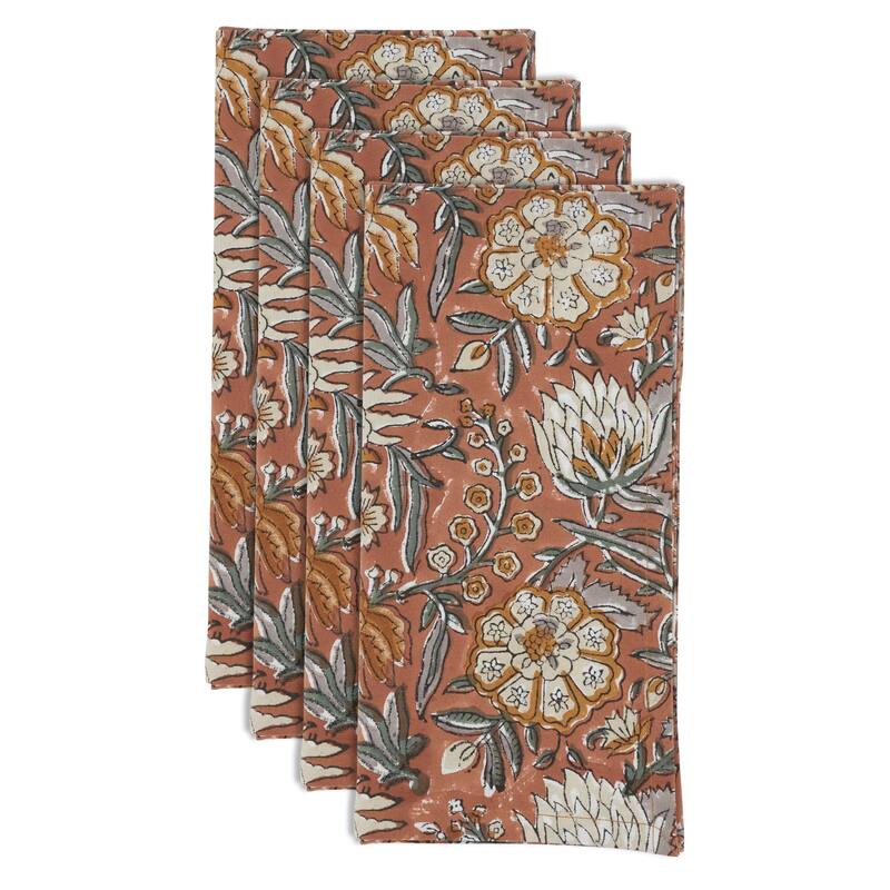 Botanical Pattern Cotton Decorative Napkins (Set of 4) - Illustrated Floral Motif for Dining and Entertaining, 20"x20"