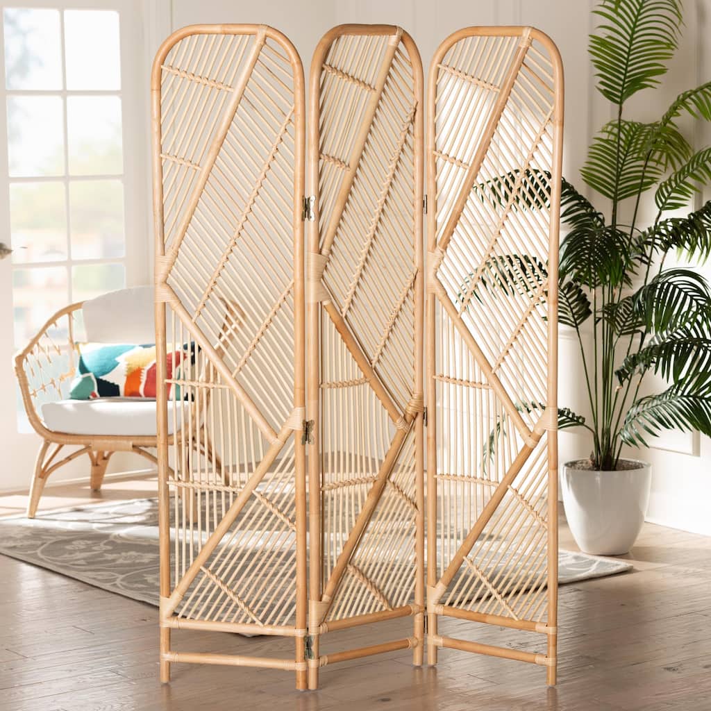 bali & pari Firenze Modern Bohemian Natural Brown Rattan Room Divider