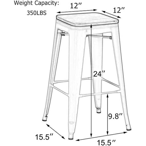 dimension image slide 5 of 7, Bar Stools Set of 4 Stackable Metal Bar Stools Industrial Counter Height Stools Backless Barstools with Wooden Seats