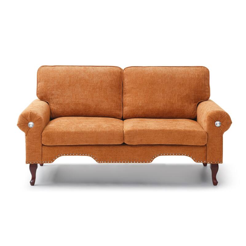 2-Seater Sofa Couch with Crystal Button Accents, Sofa Couch Loveseat with Wooden Non-Slip Legs and Rolled Armrests