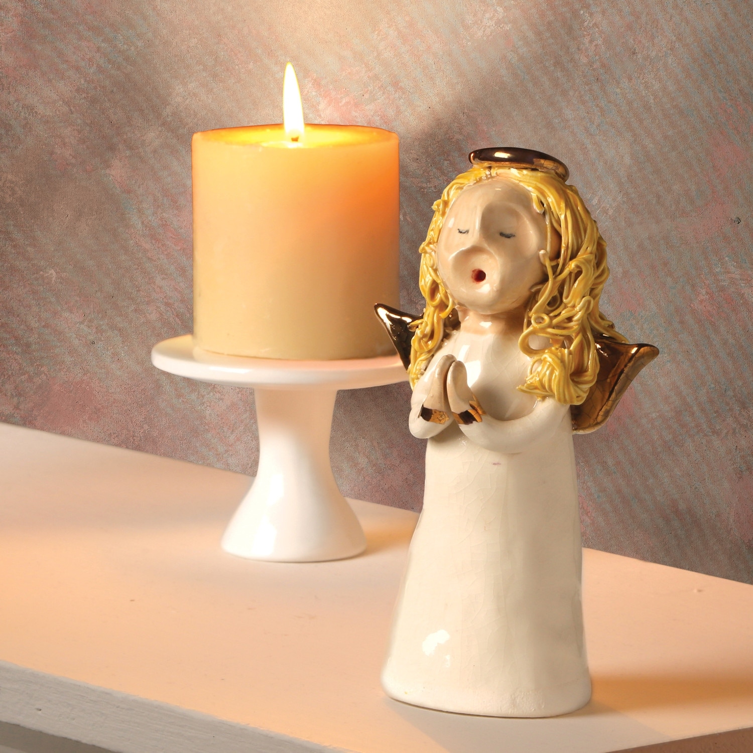 Shop Black Friday Deals On Ceramic Angel Candle Snuffer Gold Accented Flame Extinguisher Beige On Sale Overstock 28764199