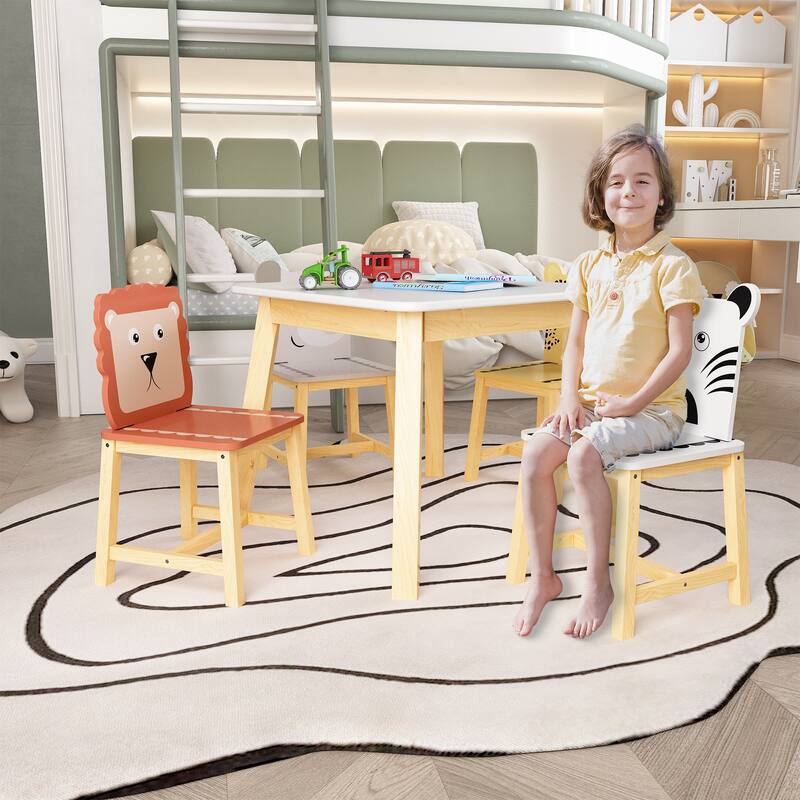 5 Piece Kiddy Table and Cartoon Animals Chair Set