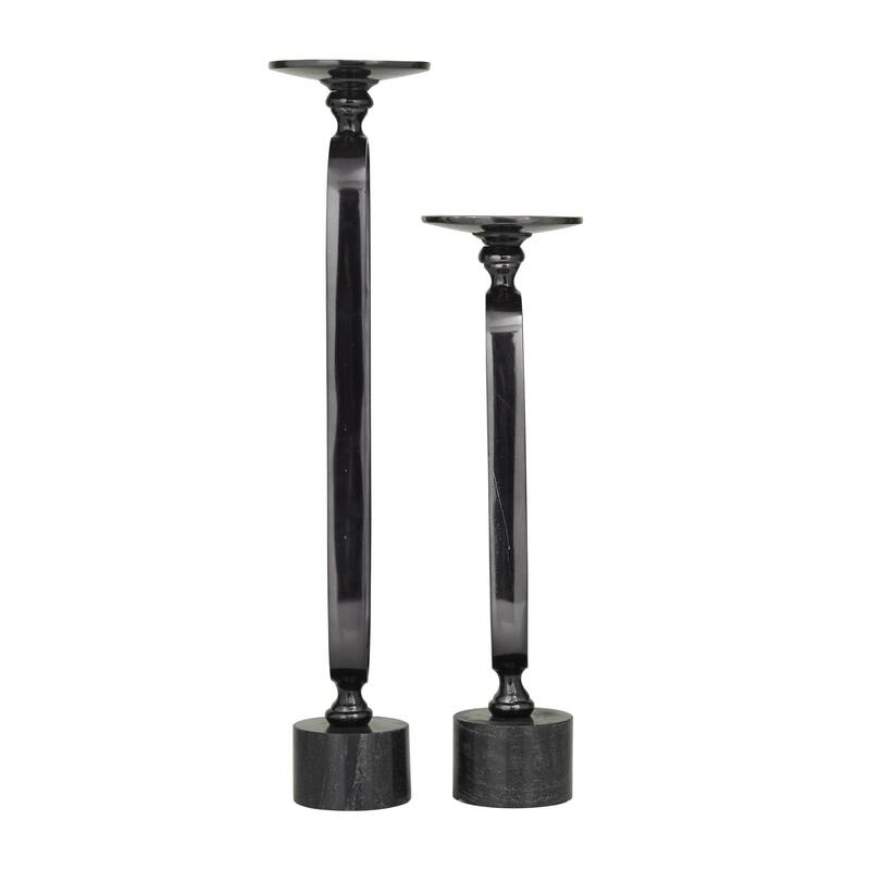 Aluminum Metal Paper Clip Pillar Decorative Candle Holder with Marble Base - Set of 2 Gold, Silver, Black - Roche River Decor