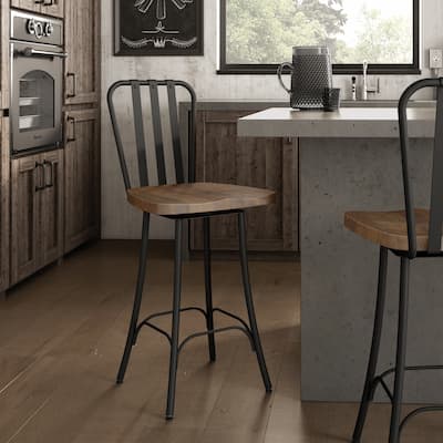 Amisco Bond Swivel Counter Stool with Distressed Wood Seat