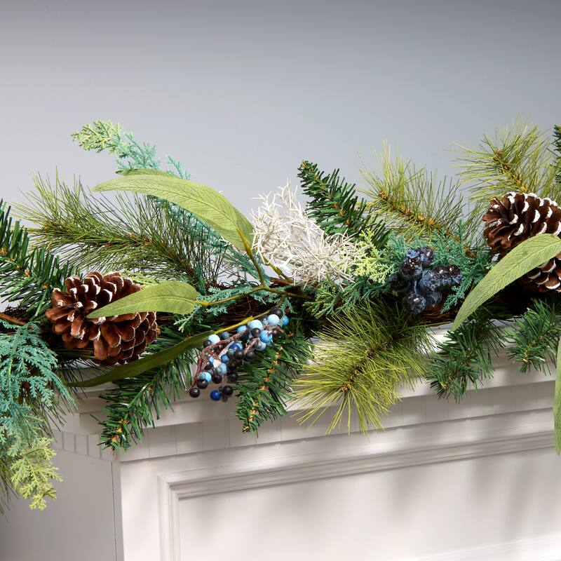 National Tree Company 6 ft. Artificial Christmas Blueberry Fields Garland with Pinecones and Blueberries - 6 ft