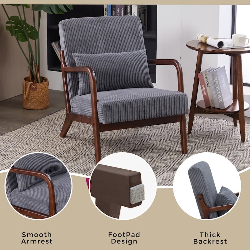 Homefun Corduroy Upholstered Mid-Century Modern Wood Frame Single Armchair for Living Room
