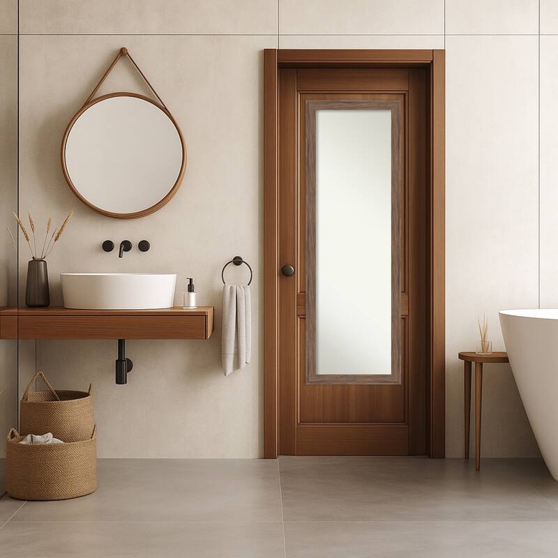 Pia Narrow Non-Beveled Framed Full-Length On the Door Mirror - Pia Medium Brown Narrow - 17 x 51 in