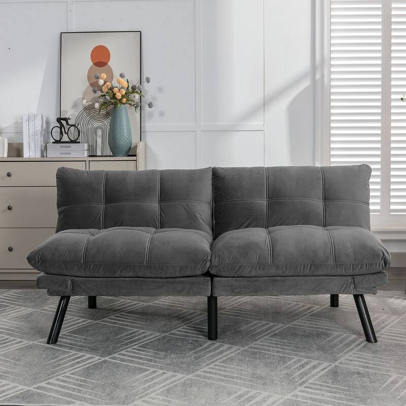 Modern Upholstered 2-Seater Sofa Bed with Adjustable Backrest and Armrests - 70:l - LIGHT GREY