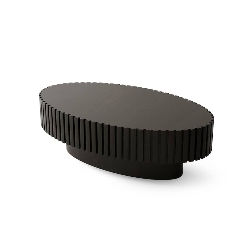 43.31" MDF Modern Coffee Table with Handcrafted Solid Wood Reliefs, Easy Assembly