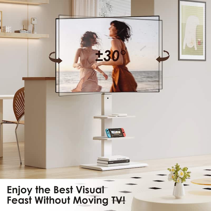 FITUEYES Modern Floor Metal Base TV Stands for 26-65 inch TVs,with Two Shelves