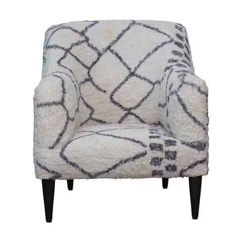 Moroccan Woven Cotton Shag Upholstered Chair with Print and Black Mango Wood Legs