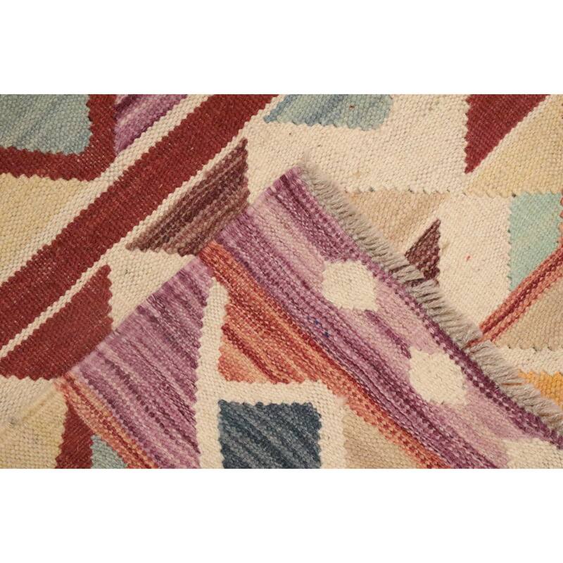 Hand Woven Oriental 100% Wool Carpet Southwestern Modern Multi-Colored Kilim Area Rug - 4' 10'' X 3' 1''