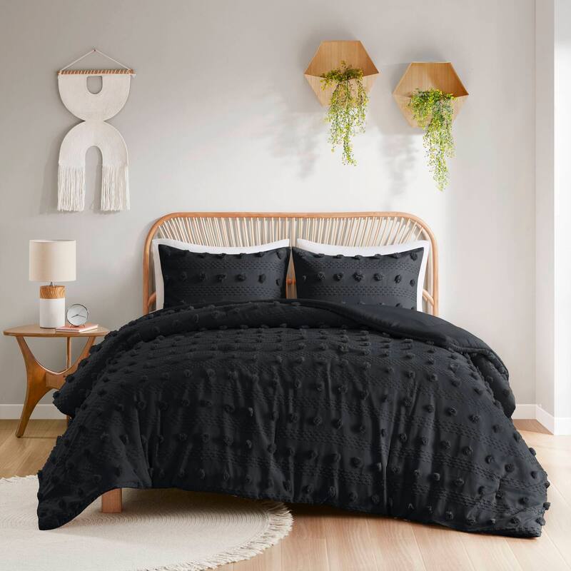 Intelligent Design Vera Clip Jacquard Comforter Set - Black - Twin