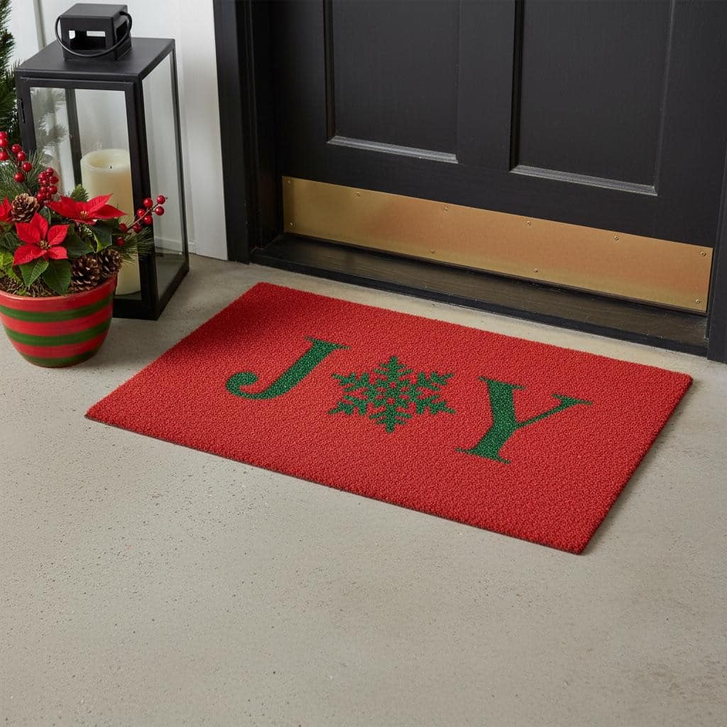 HomeRoots 17" X 29" Red And Green Christmas Outdoor Coir Door Mat - 17.00' X '29.00