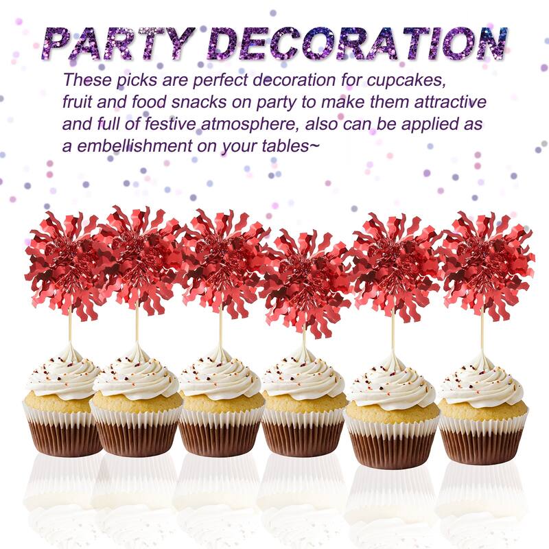 50 Pcs Firework Cupcake Toppers Sparkle Tassel Picks