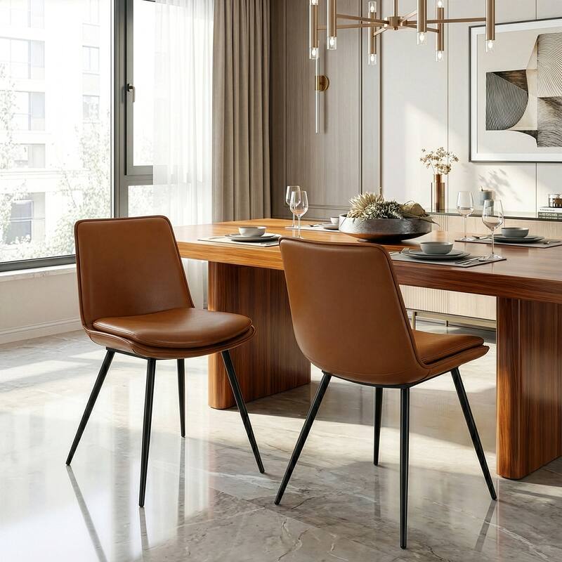 Set of 2 Avalon Cappuccino Faux Leather Dining Chair with Metal Legs
