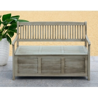SAFAVIEH Outdoor Living Brisbane Grey Storage Bench - 50" x 24" x 35.2"