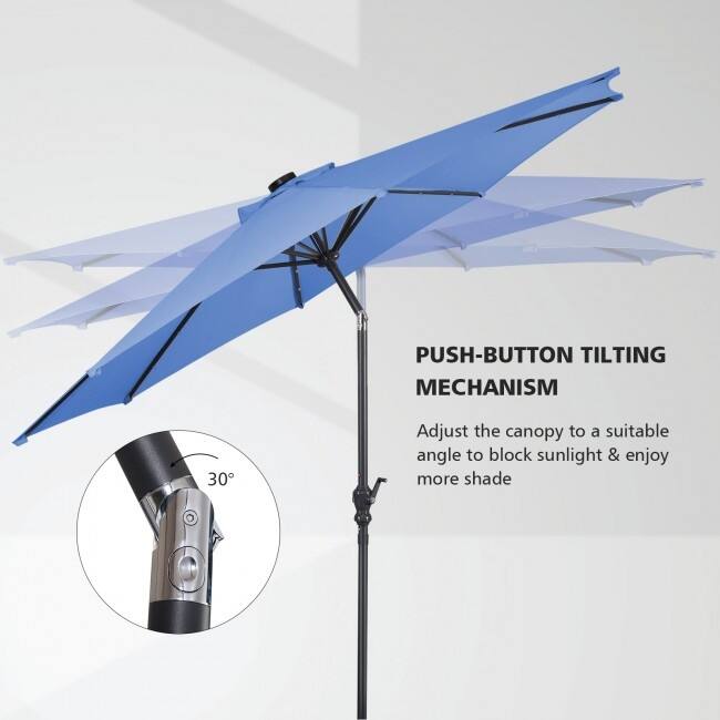 10FT Patio Solar Umbrella LED Patio Market Steel Tilt With Crank Outdoor New