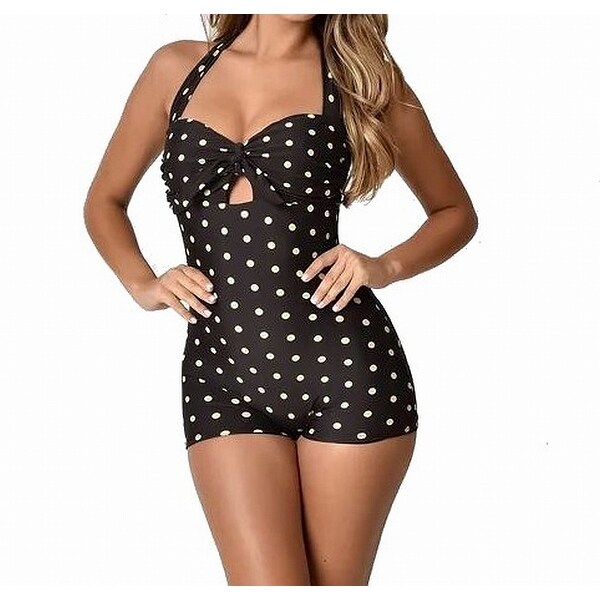 Unique Vintage Womens Halter Polka-Dot One-Piece Swimsuit