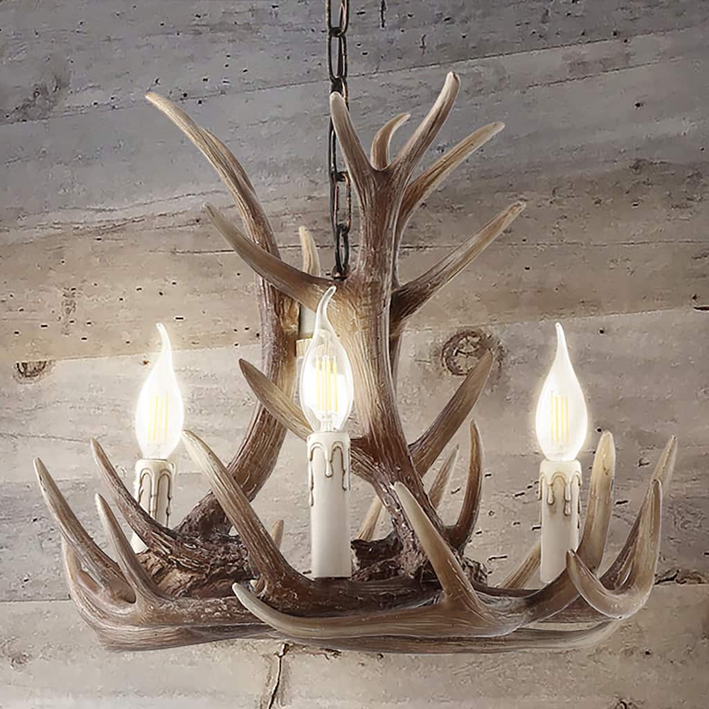Antler 18" Adjustable Resin Antler 3-Light LED Chandelier, by JONATHAN Y