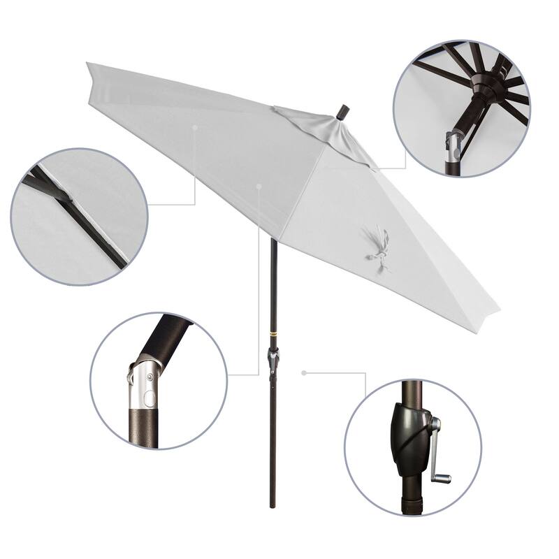 California Umbrella 9' Rd. Aluminum Patio Umbrella, Crank Lift with Push Button Tilt, Bronze Finish, Pacifica Fabric