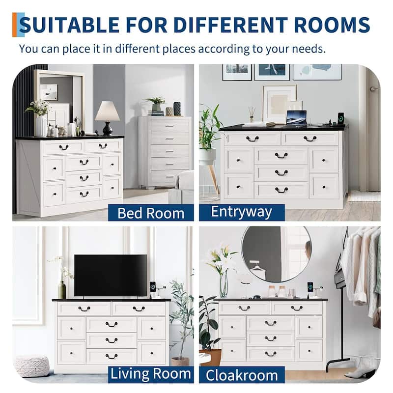 Farmhouse 9 Drawers Dresser for Bedroom