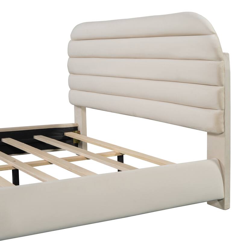 Bedroom Queen Size Velvet Upholstered Platform Bed